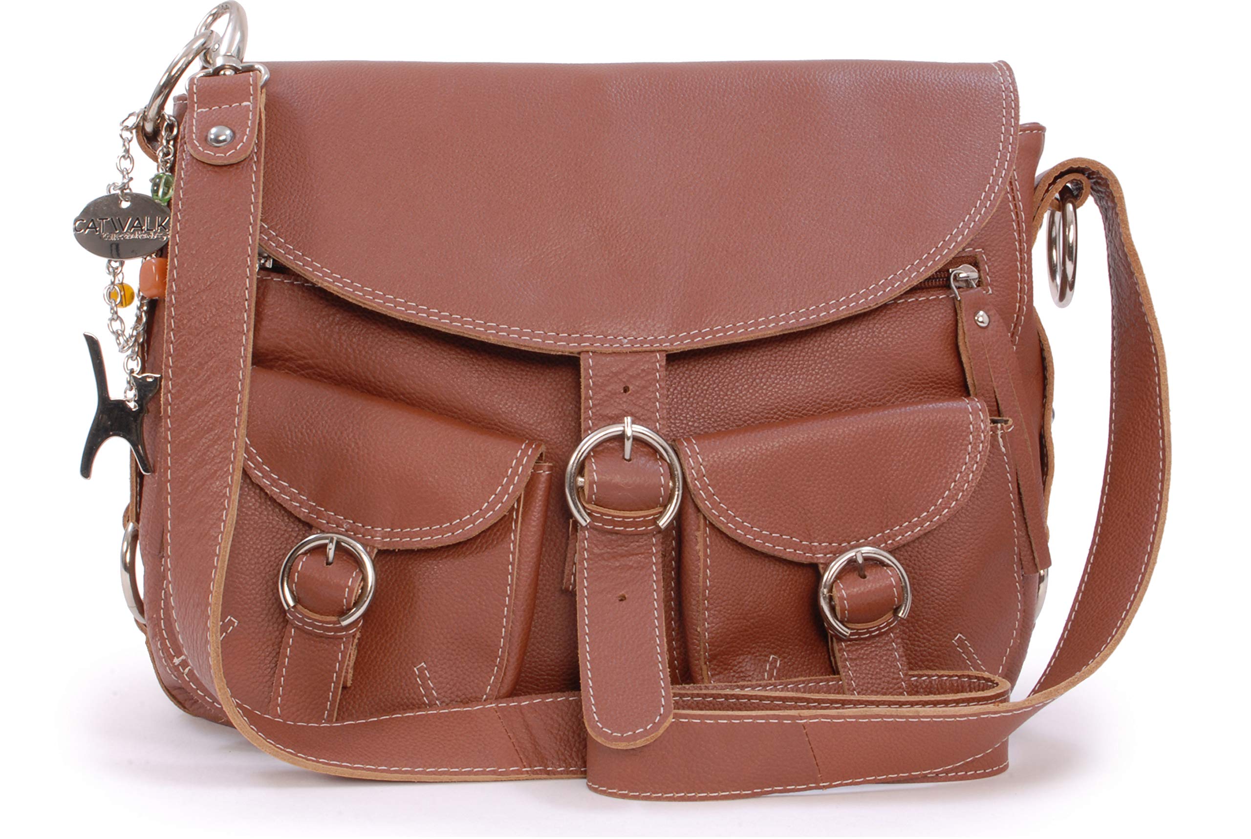 Catwalk Collection Handbags - Women's Leather Cross Body Bag - Medium/Large Hobo Messenger Bag - Adjustable Shoulder Strap - Courier - Tan