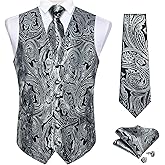DiBanGu Mens Formal Dress Vest Paisley Jacquard Silk Suit Waistcoat Necktie Bow Tie Set Wedding Party Tuxedo 5PCS