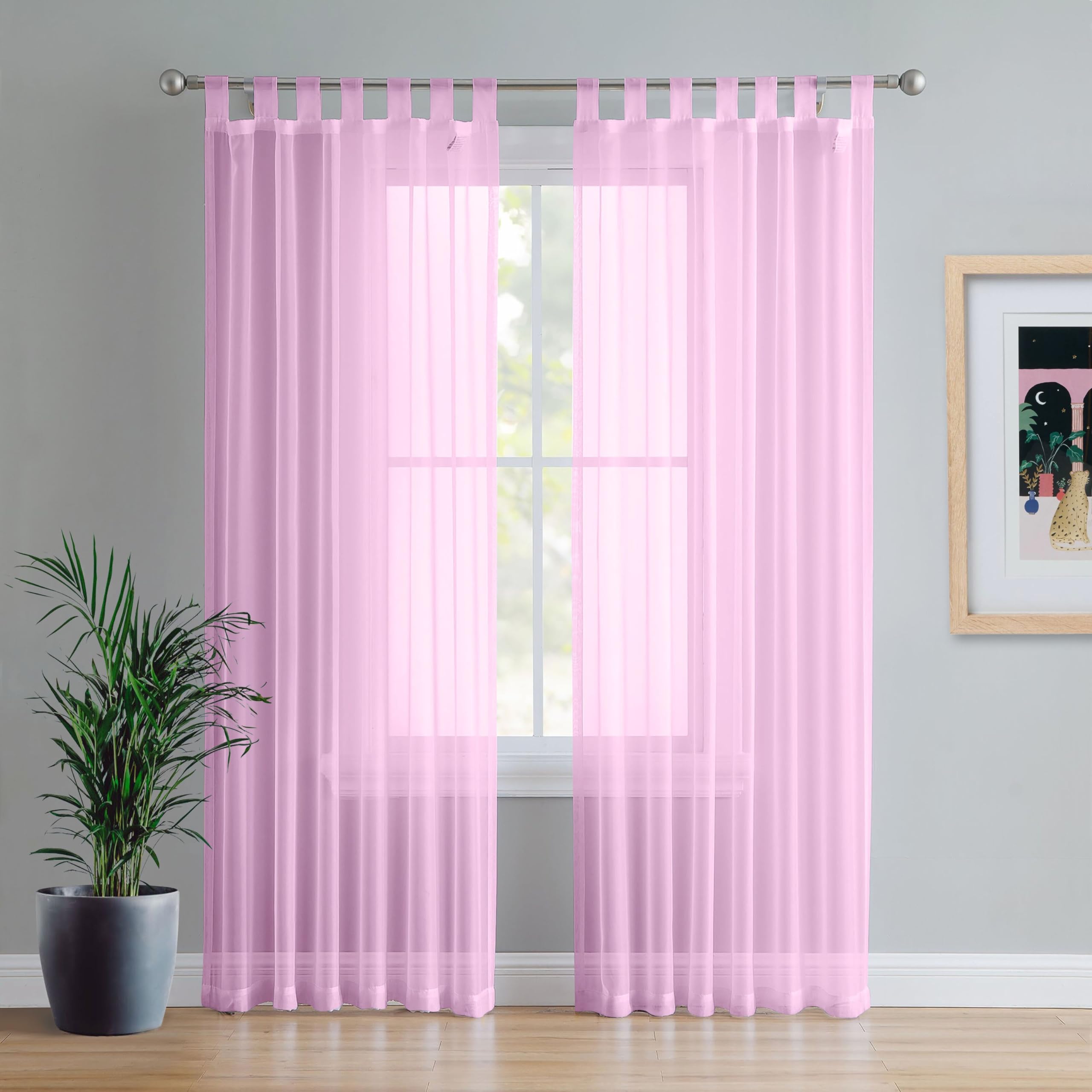 Megachest sheer Voile Tab Top Curtain(CANDY PINK, 56" wideX118 drop(W142cmXH300cm))
