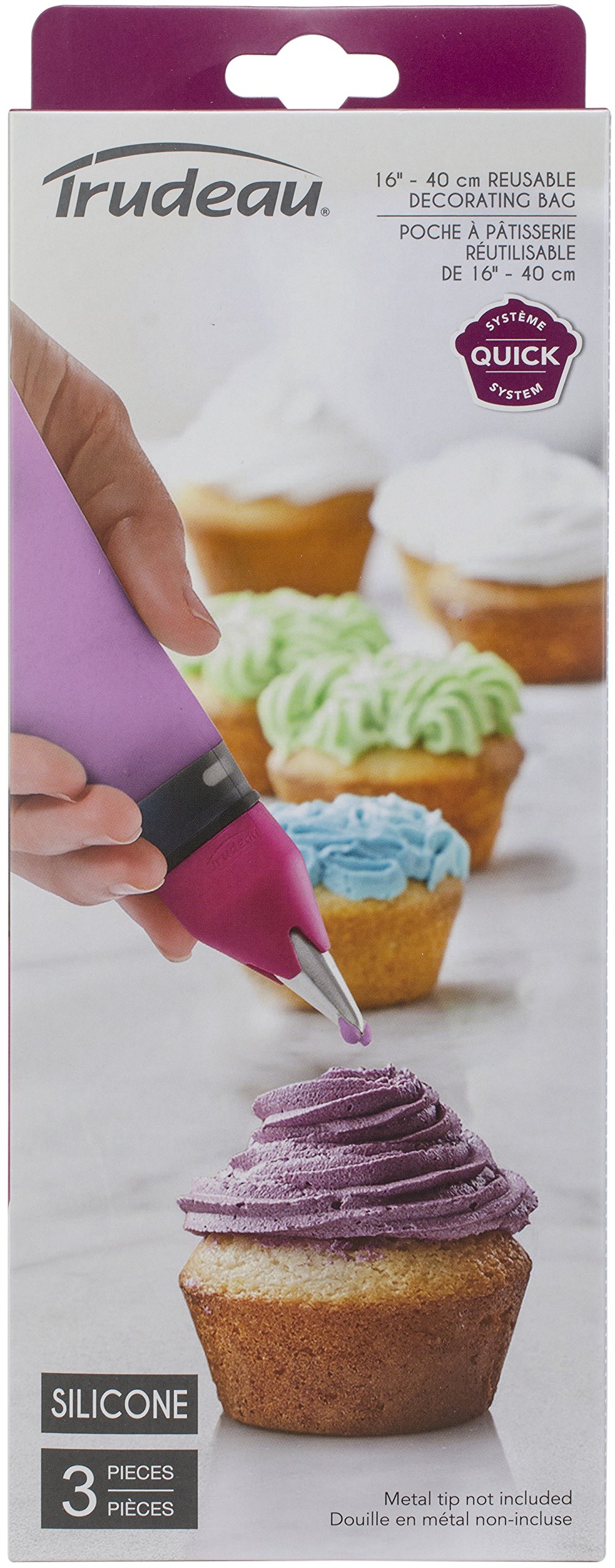 Trudeau Maison Silicone Decorating Bag & Coupler Set 16"-Fuchsia