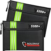 ROLOWAY Fireproof Bag (9.6 x 6.6 inches) 5200℉ Heat Insulated with Reflective Strip, Fireproof Money Bag with Zipper for Cash (2-Pack Black)