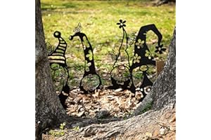 RealSteel Metal Garden Gnomes Outdoor – Steel 4 Pack Lawn Ornaments & Statues, Funny Yard Decor, Weatherproof Garden Decoration, Gift for Gardeners (Black)