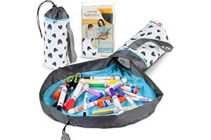 Creative QT SlideAway, Hearts Print, On-The-Go Mini Storage Bag and Table Top Play Mat For Kids and Toddlers, Room and Travel Toy Organizer