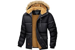 MAGCOMSEN Men's Winter Jacket Hooded Windproof Water Repellent Coat Thicken Fur Fleece Jackets Parka Snow Ski Coats