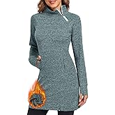 Soneven Women's Fleece Running Dress Tunic Sweatshirt 1/4 Zip Mock Neck Winter Dress with Thumb Holes and Pockets