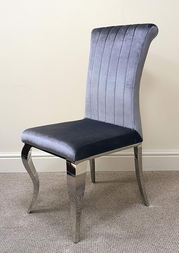OAK FURNITURE KING Paris Grey Fabric Dining Chair Luxury Plush Velvet Dining Chairs with
