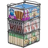 MSERCUOR Freezer Organizer Bins, 3 Pack Big Stackable Deep Chest Freezer Organizer Bins, Foldable Baskets with Handles, Black Storage Container Baskets for 5 to 9 Cu.FT Deep Freezer Sort Frozen Meats
