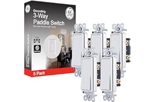 GE Paddle Rocker Light Switch 3 Way Switch On Off Switch 5 Pack Rocker Switch Replacement for Electrical Light Switches & Ceiling Fan Switch Grounding 3 Way Light Switch UL Listed White 44026