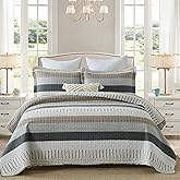 Y-PLWOMEN Quilts Queen Size 100% Cotton Queen Quilt, 3 Piece Striped Quilt Sets, Farmhouse Bedspread Lightweight Comforter Cozy Bedding Set for All Season