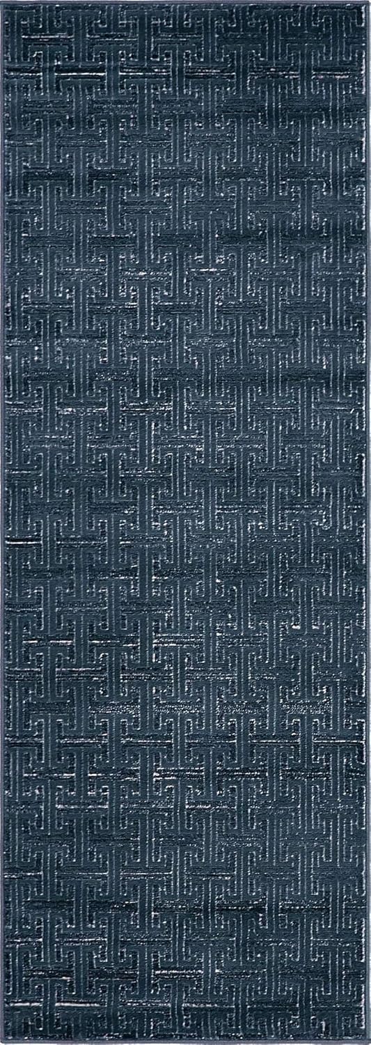 Unique Loom Uptown Collection by Jill Zarin Collection Textured Solid Geometric Modern Navy Blue Runner Rug (2' 2 x 6' 0)