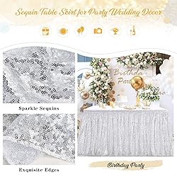Silver Table Skirt 6ft Spakly for Rectangle Table