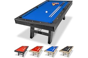 GoSports 7 ft Pool Table with Wood Finish - Modern Billiards Table with 2 Cue Sticks, Balls, Rack, Felt Brush and Chalk - Cho