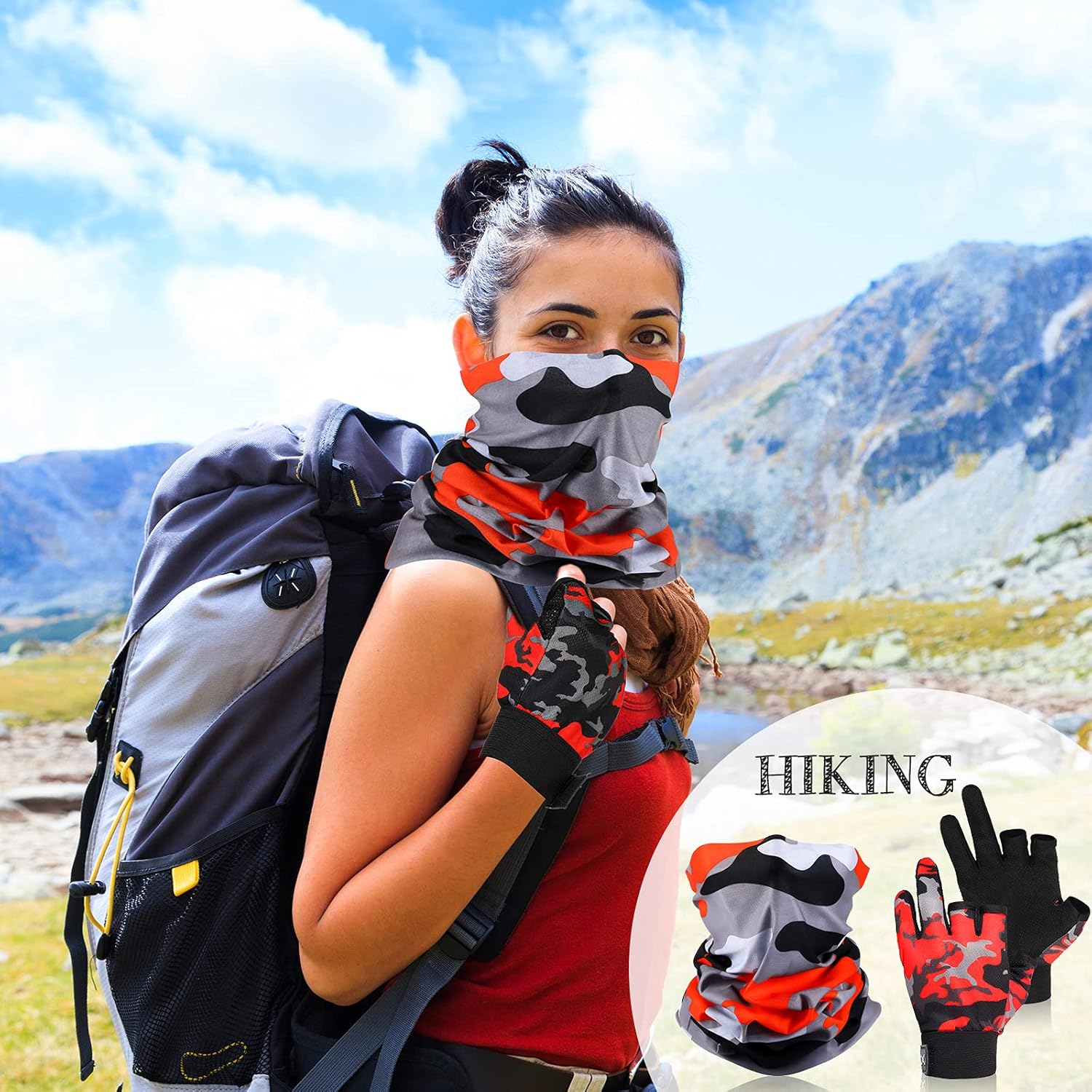 3 Pieces Fishing Gloves Neck Gaiter Includes 1 Pairs of UV Protection Fingerless Gloves and 1 Piece of Fishing Balaclava for Men and Women Kayaking Hiking Paddling Cycling Canoeing Rowing (Red) : Sports & Outdoors
