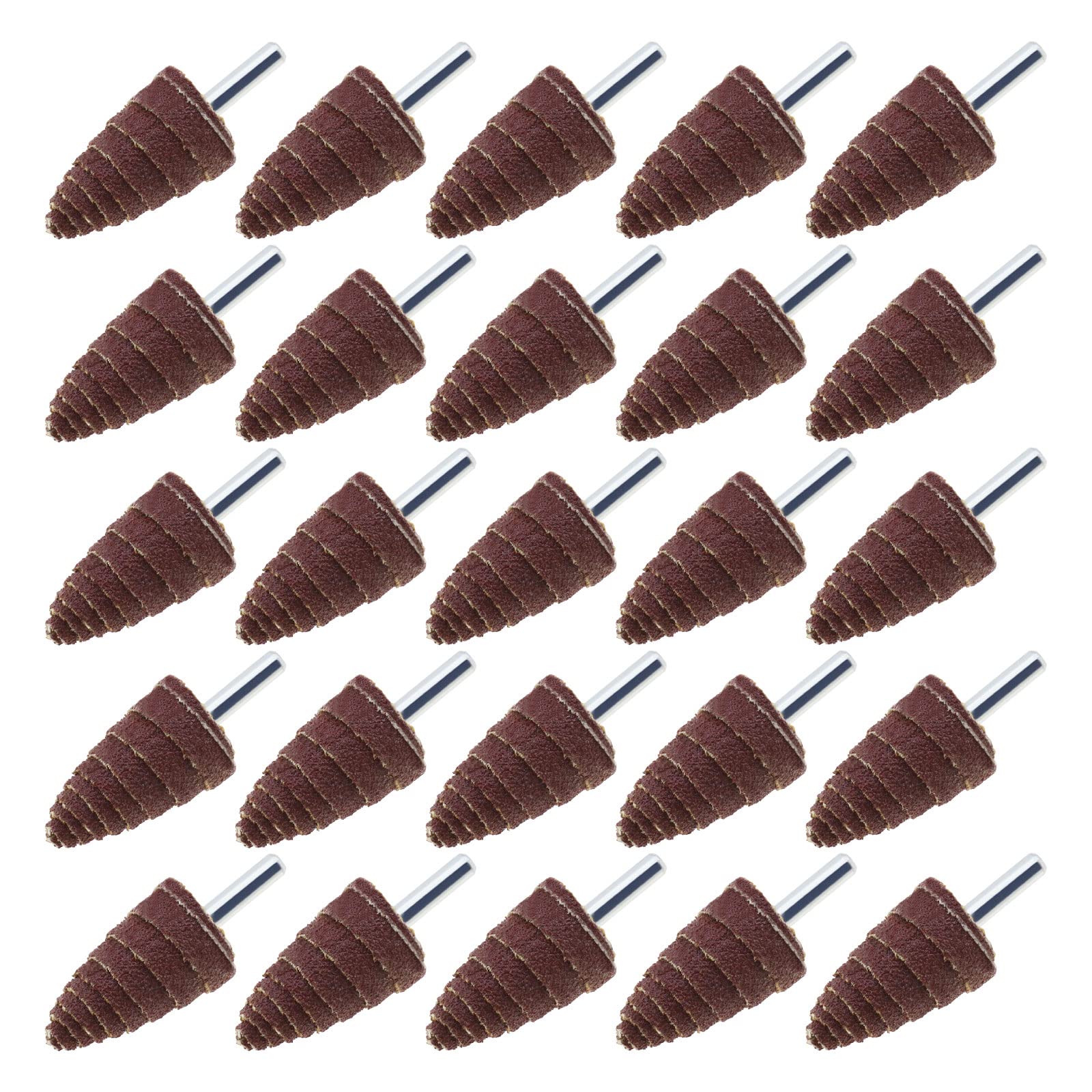 The Lord of the Tools 25pcs Cone Shape Abrasive Sandpaper 60 80 120 180 240 Grit Deburring Sanding Polishing Flap Wheel Grinding Head Rotary Tool Tapered Roll Polish Mounted Point 1/4" Shank