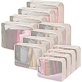 Silkfly 12 Pcs Packing Cubes for Suitcase Travel Luggage Bags Bulk Mesh Organizer Set for Hiking Camping Backpacking Clothes Accessories(Light Khaki, XL, L, M Size)