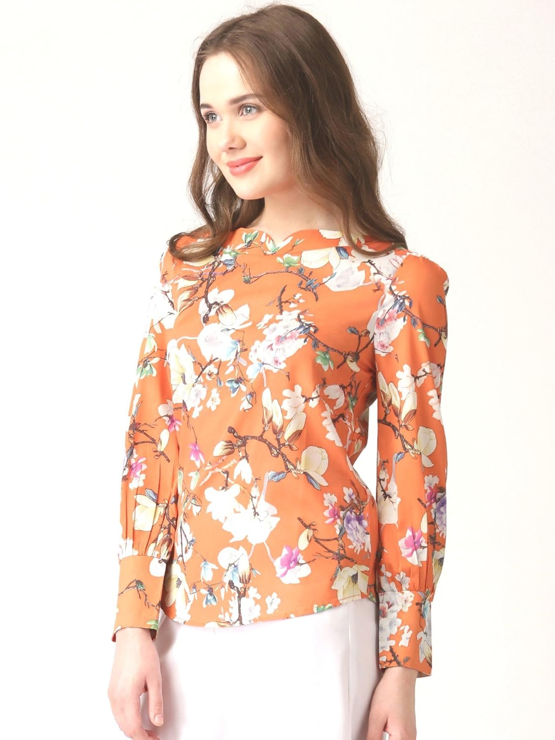 marie claire women orange floral print top (mc10131a)