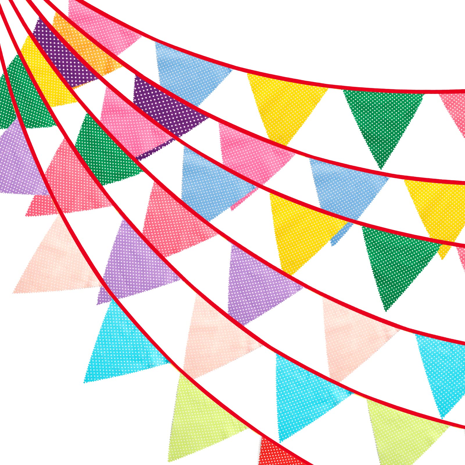 G2PLUS 12M Multi-Colored Floral Bunting, 42PCS Fabric Bunting Garland, 19x21CM Large Reusable Cotton Triangle Banner for Garden Tea Wedding Baby Shower Birthday Parties — image 1