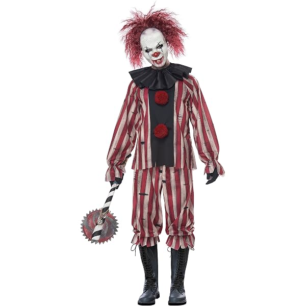 Funhouse Fiend Clown Costume For Boys - Neon Colored Jumpsuit With Mask & Wig