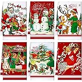 FuWeave 6 Pcs Christmas Kitchen Towels Red White Absorbent Hand Towels Christmas Tree Snowman Santa Claus Elk Retro Decorative Tea Dish Cloth for Xmas Home Gift Decor