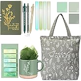 Reallnaive 15 Pcs Social Worker Appreciation Gifts Set Notebook Coffee Mug Floral Bag Ballpoint Pens Sticky Notes for Women Social Worker MSW DSW Lcsw Volunteer Coworker Office Supplies(Sage Green)