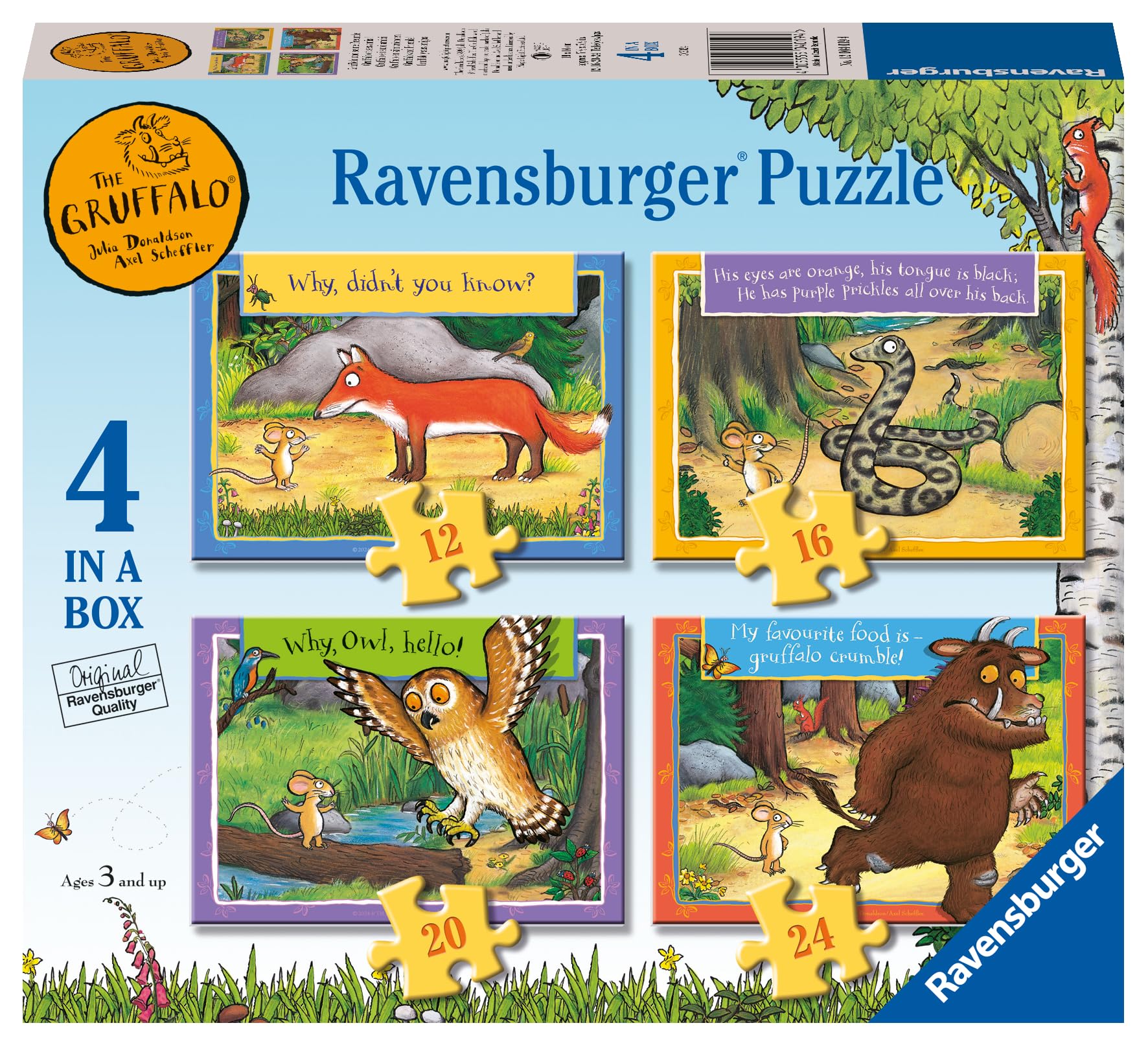 Ravensburger The Gruffalo 4 in a Box Jigsaw Puzzles for Kids Age 3 Years Up - 12, 16, 20 & 24 Pieces