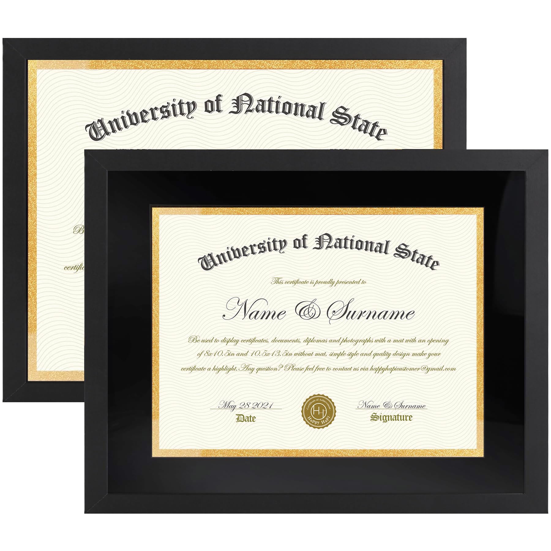Photo 1 of HappyHapi 11x14 Diploma Frame Certificate Document Frame in Black Displays 8.5x11 pictures with Double Mats or 11x14 Without Mat for Diploma/Award/Documents and Pictures/Photos, 2 Pack