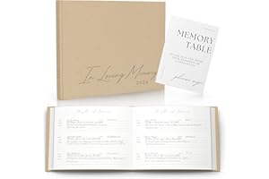 PAIGE MCRAE HOME & DECOR Funeral Guest Book for 2024 Celebration Of Life Memorial Service - Leather Memory Book for Funeral Guests to Sign In with Condolence Memory Table Sign & Back Pocket - Beige Guestbook