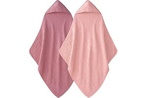 Unnivoll Hooded Baby Towels for Newborn - 2 Pack, 100% Muslin Cotton, Baby Bath Towels with Hood, Soft and Absorbent for Girls Infant, Toddler and Kids, Large 32x32 Inches, Newborn Essential