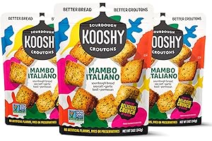 Kooshy Croutons | Italian Sourdough Bread with Sea Salt, Garlic, Basil, & Parmesan | Non GMO Croutons for Salad, Soup, and Snacking (Mambo Italiano Flavor | 5 oz / 3 Pack)