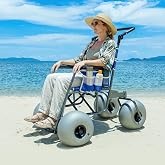 Beach Sand Wheelchair Foldable Heavy Duty, All Terrain Wheel Chair with 13'' Balloon Tires for Soft Sand, Beach Mobility Scooter &amp; Beach Walker Alternative, 330 lbs Capacity