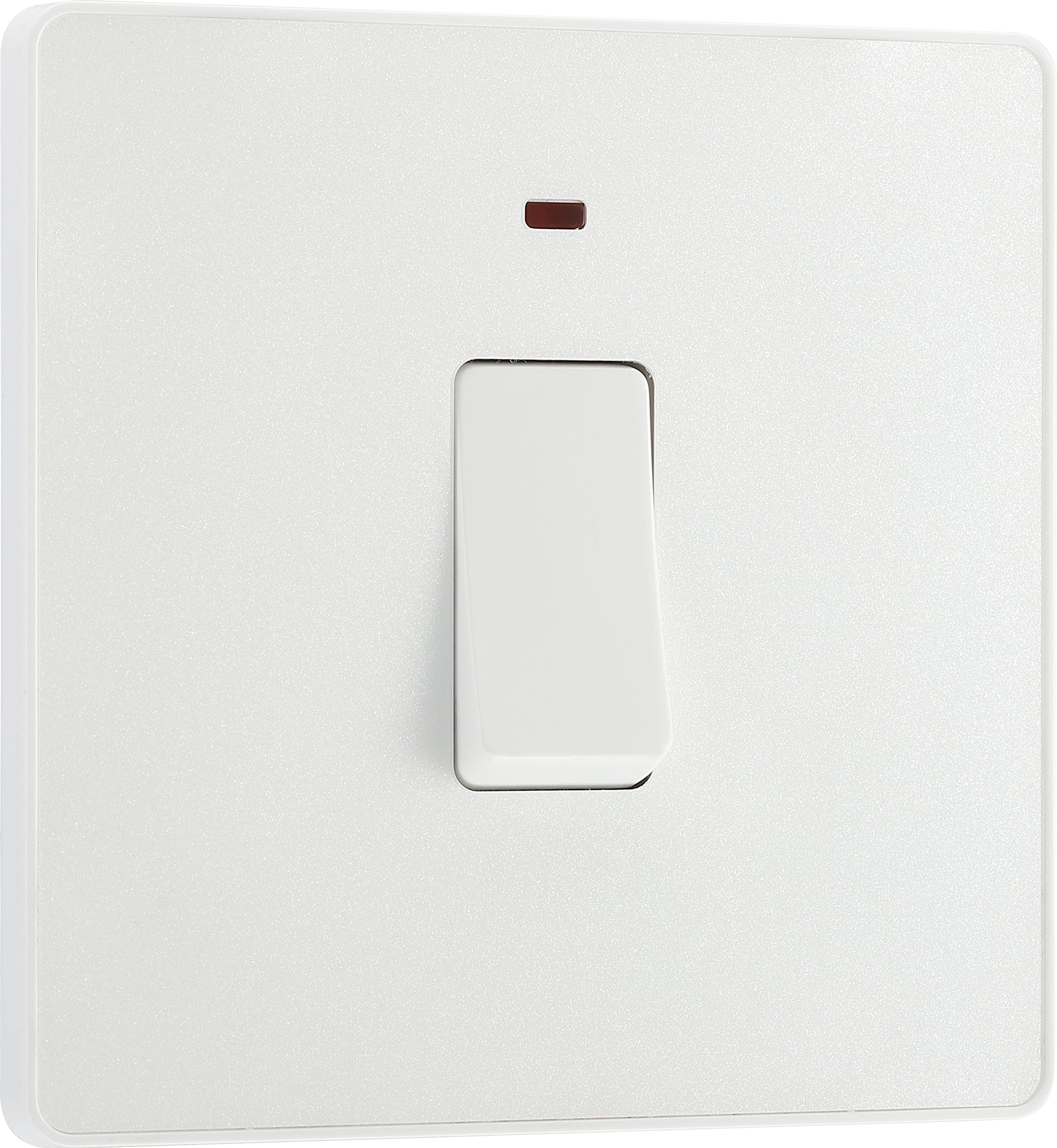 BG Electrical Single Wall Switch with LED Power Indicator, Double Pole, Screwless Front Plate, Round Edges, Evolve, Pearlescent White, 20A, PCDCL31W