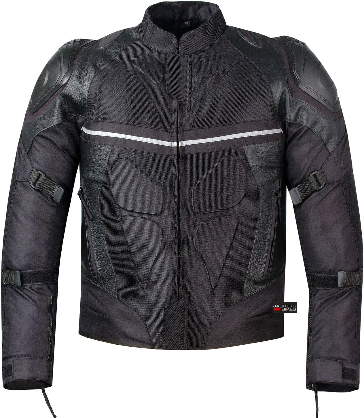 PRO LEATHER & MESH MOTORCYCLE WATERPROOF JACKET BLACK WITH EXTERNAL ARMOR XL: Automotive