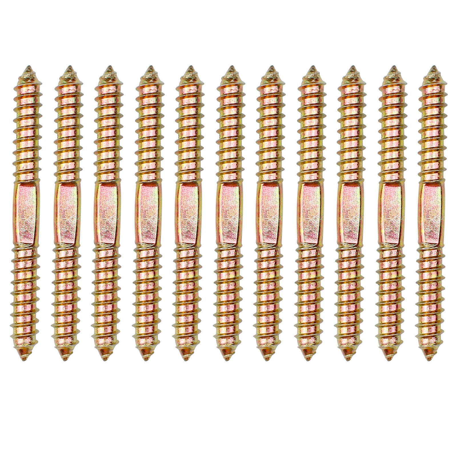 D-Orange 10 Pcs Double Head Ended Wood to Wood Screws Plating Self-Tapping Thread 78mm*8mm for Furniture Fixing Dowel Woodworking Connector