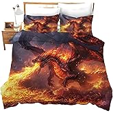 Fire Dragon Comforter Set Red Dragon Print Duvet Cover Cool Dragon Bedding Set Twin Full Queen King Size Quilt Set for Boys Kids Teenagers Adults Men Women with 2 Pillowcases 80"x90"