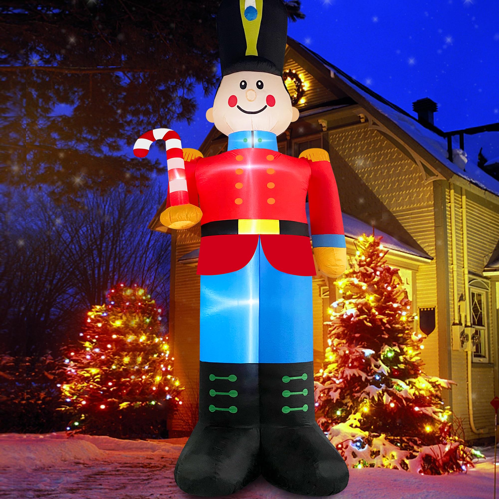 Danxilu 12FT Christmas Inflatable Nutcracker Soldier with Candy Cane, Inflatable Christmas Decorations Built-in LED Lights Blow Up Christmas Decorations for Xmas Party Holiday Indoor Lawn Garden