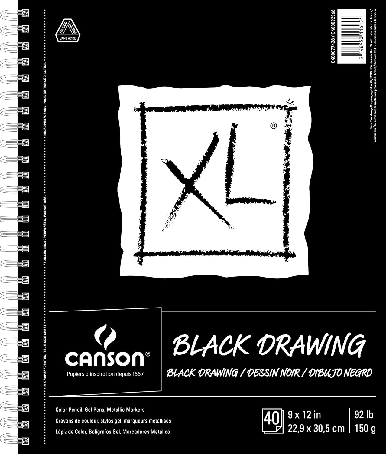 Canson Xl Series Black Drawing Paper For Pencil Acrylic Marker Opaque Inks Gouache And Pastels Side Wire 92 Pound 9 X 12 Inch Black 40 Sheets
