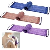 3 Pcs African Exfoliating Net Sponge, Nylon Net Bath Back Scrubber with Handles, Shower Loofah for Body Exfoliation (Blue Purple Coffee)