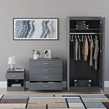 Vida Designs Riano 3 Piece Bedroom Set Grey Bedside Chest Wardrobe view 2