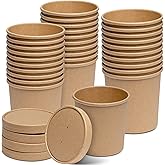 GUSTO [16 oz. - 25 Count] Kraft Paper Food Containers with Vented Lids - To Go Hot Soup Bowls, Disposable Ice Cream Cups, Ide
