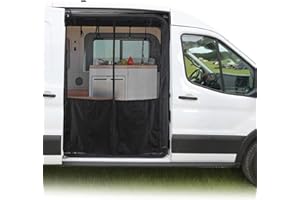Vanhoxcci Van Bug Screen with Privacy Panel Fit for Ford Transit 150 250 350 2015-2024 Mid/High Roof Side Door Mosquito Net Campervans Flyscreen Mesh, Center Magnetic Closure