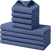 Kitinjoy 100% Cotton Kitchen Towels and Dishcloths Set, 8 Pack-13" x 28" and 12" x 12" Waffle Weave Dish Towels, Ultra Soft Absorbent Quick Drying Dish Rags, Navy Blue