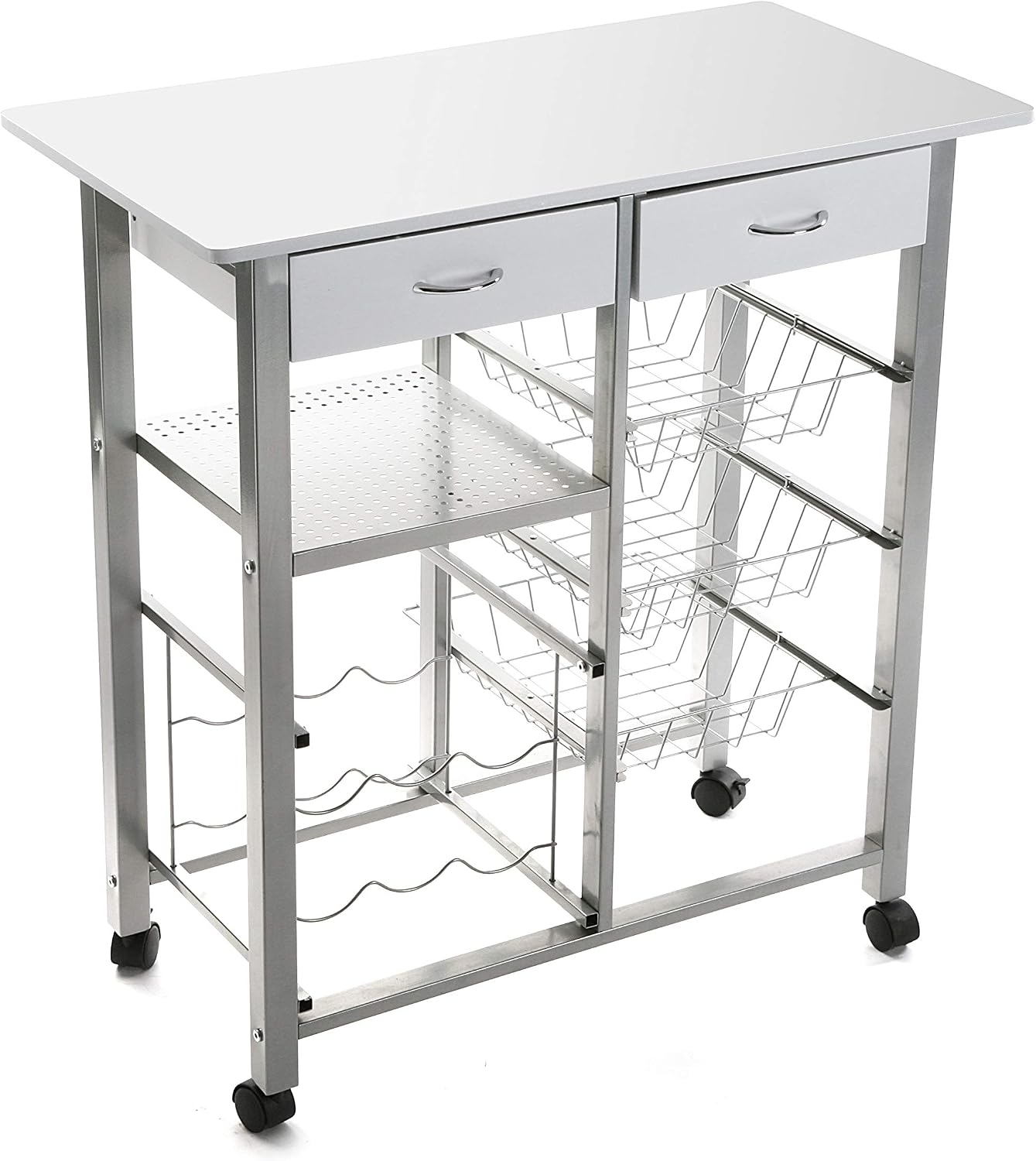 Versa Leicester Kitchen trolley with wheels, drawers and bottle rack, Greengrocer with pantry and organizers, Kitchen storage