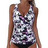 Hilor Women's Tankini Tops Underwire Tummy Control Swimsuit Strappy V Neck Bathing Suit Top Only