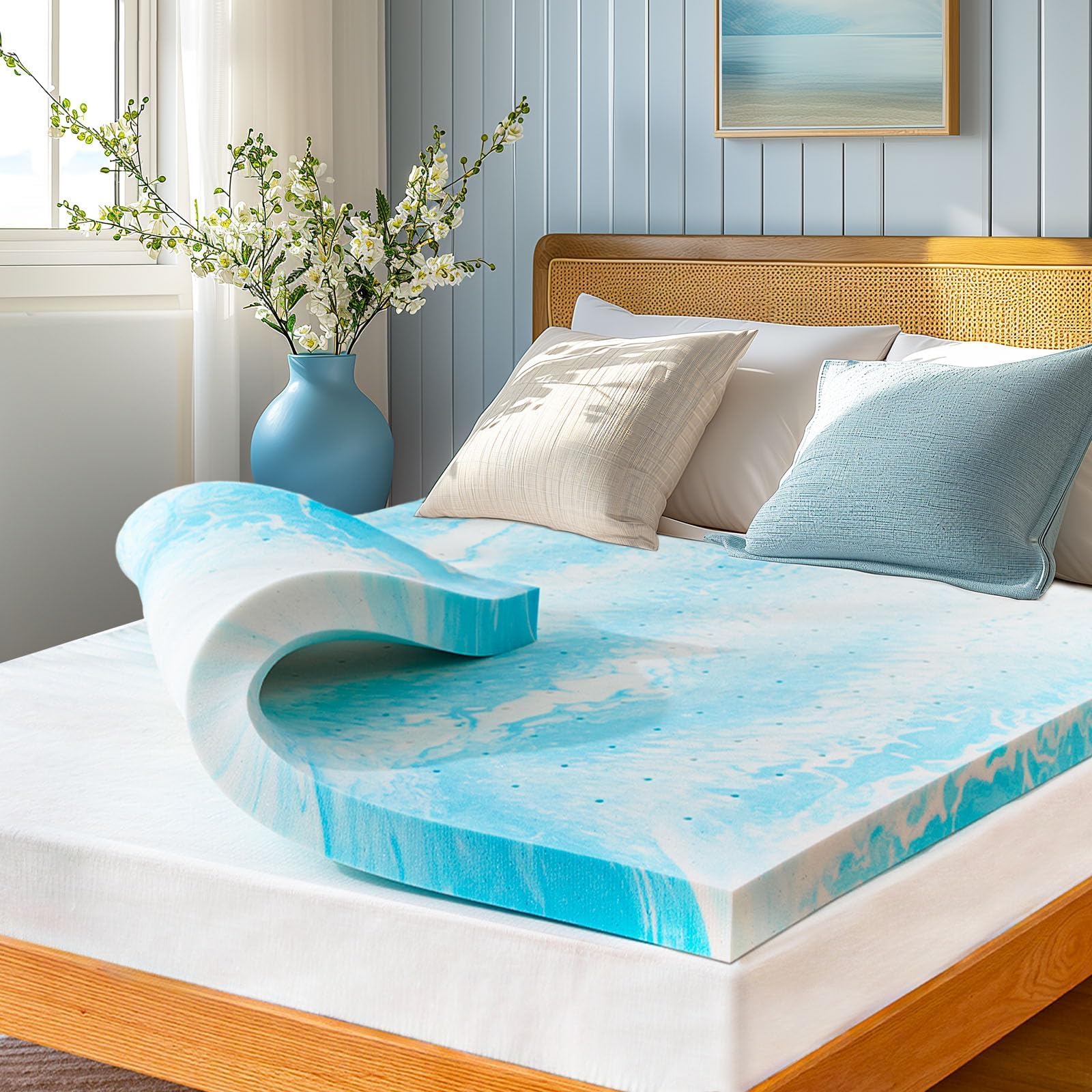 Marsail 3-inch Twin Memory Foam Mattress Topper, Gel Infused Cooling, Soft for Sleeper Sofa, RV, Camper, CertiPUR-US Certified Image