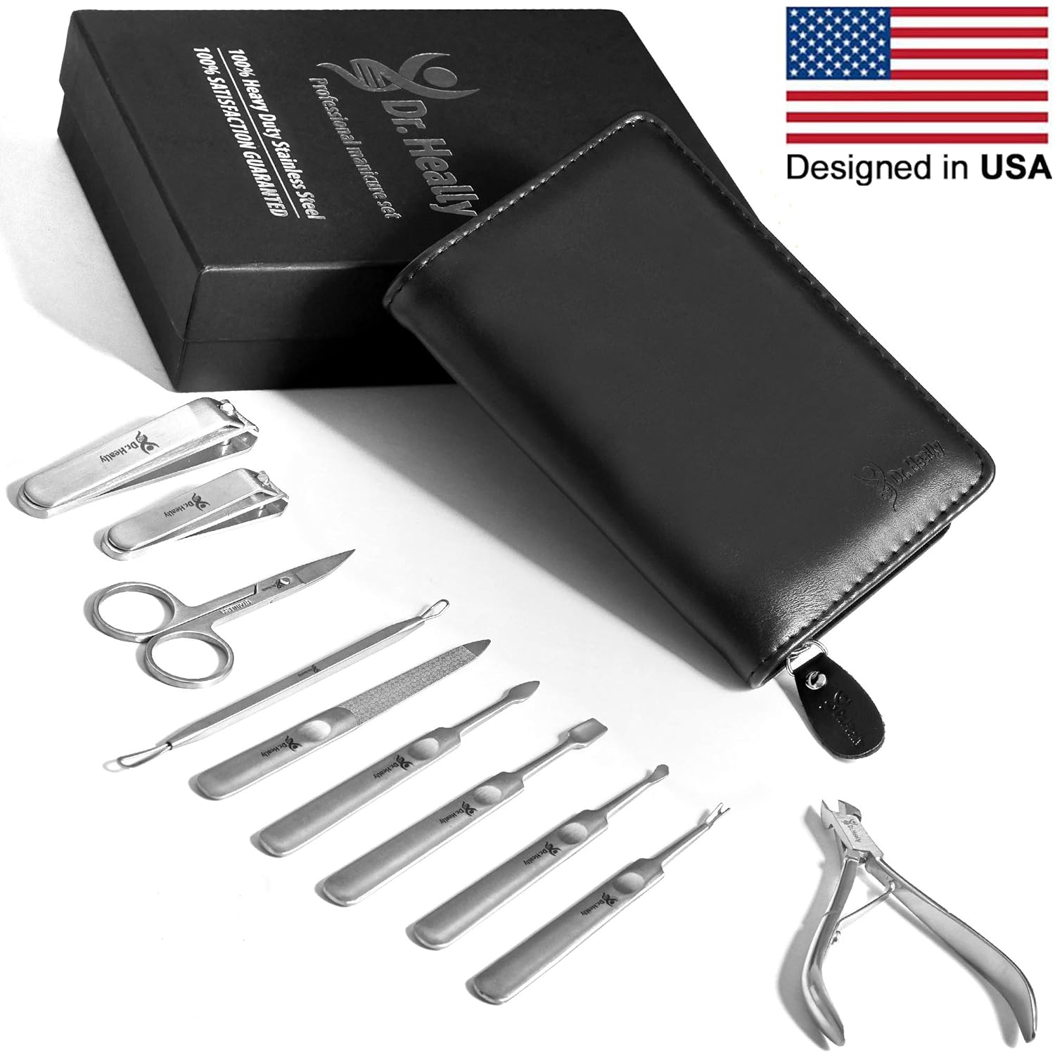 Manicure Set for Men – Pedicure Kit for Women – Manicure Kit stainless steel – Pedicure Tools with a leather case – Professional pedicure set – Mens Manicure Tools Black : Beauty