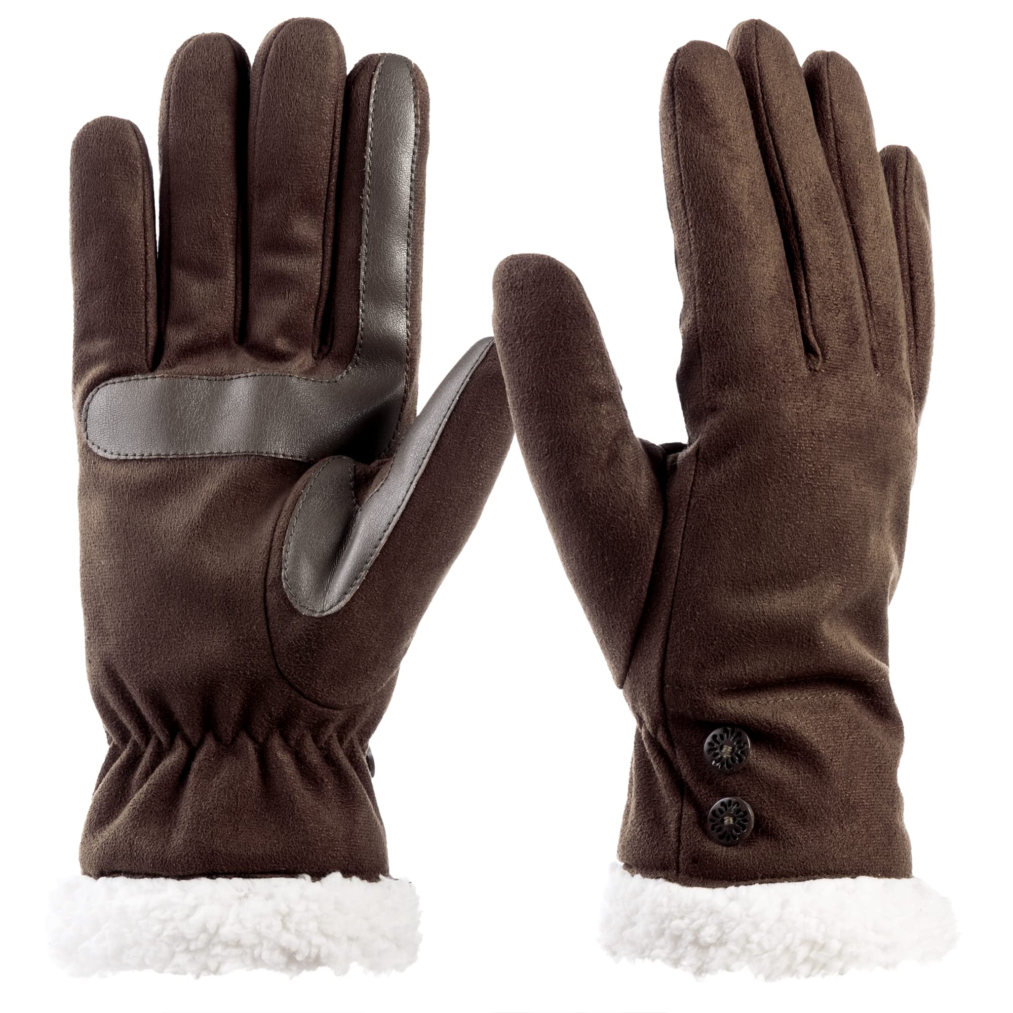 isotoner Women’s Water Repellent Touchscreen Microsuede Sherpa Lined Gloves with Buttons