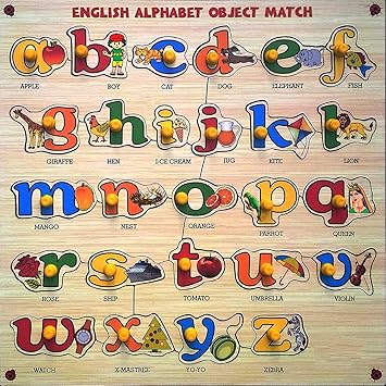 Webby Premium Wooden Small Alphabets Object Match Educational Puzzle Toy