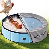 Chicken Dust Bath Tub with Rain Cover, 32"x8" Foldable Sand Mix Container | For Mixing Sand, Chilli, DE &amp; Lime Dust, PVC Chicken Coop Accessories with Portable Rainproof Cover, also as Duck &amp; Dog Pool