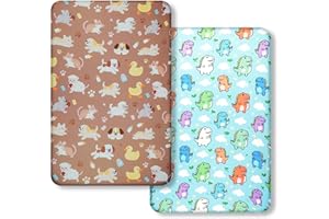JUNENGCHUANG Pack and Play Sheets, 2 Pack Mini Crib Sheets for 38x26 Mattress, Stretchy Snug Fit Playard Fitted Sheet, Soft Breathable Cozy Material, Compatible with Graco Pack n Play for Baby and Toddler