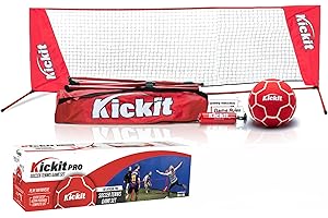 Kickit Soccer Tennis Game Set PRO, Portable 12' Wide x 3' High Net & Soft Lightweight Ball, Play Outdoors, Indoors, Backyard, Beach, Complete Skills Training & Travel Friendly